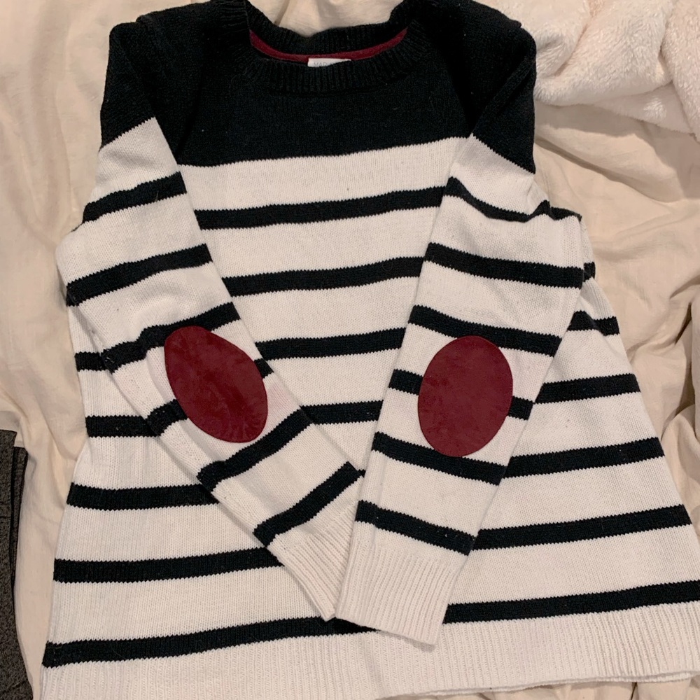Striped sweater with patch elbows